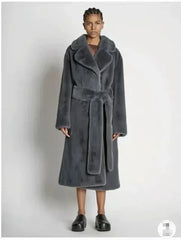 Faux Fur Furry Long Coat Women With Belt Thickened Warm Turndown Collar Female Plush Jacket Autumn Winter Fashion Lady Overcoat