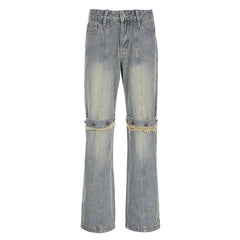 Women's Washed And Worn Straight Jeans