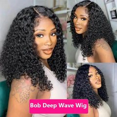 13x4 Short Curly Bob Wig Wet And Wavy Deep Wave Wig 200% Density Lace Front Human Hair Wigs For Women 4x4 Closure Short Bob Wigs