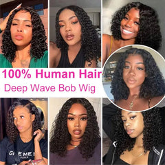 13x4 Short Curly Bob Wig Wet And Wavy Deep Wave Wig 200% Density Lace Front Human Hair Wigs For Women 4x4 Closure Short Bob Wigs