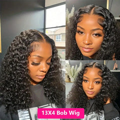 13x4 Short Curly Bob Wig Wet And Wavy Deep Wave Wig 200% Density Lace Front Human Hair Wigs For Women 4x4 Closure Short Bob Wigs