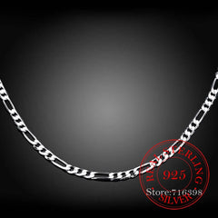 4MM Figaro Chains Wholesale Personality Fashion Unisex Party Wedding Gift 925 Sterling Silver Chain Necklace for Women Men