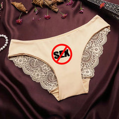 Fashional Seamless Lace Classic Briefs Underwear for Women BBC Sexy Words Printed Transparent Back Low Waist Female  Underpants