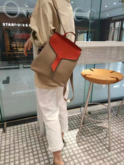 2024 Trend Women Fashion Backpack Female Korean Style Soft Cowhide Genuine Leather Shoulder Bag Lady Contrasting Color knapsack