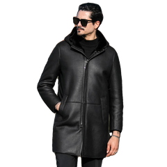 Real Sheepskin and Fur Coat Men's Natural Fur Jakcet Business Casual Long Hooded Fur Coats and Jackets for Male Winter Clothes F