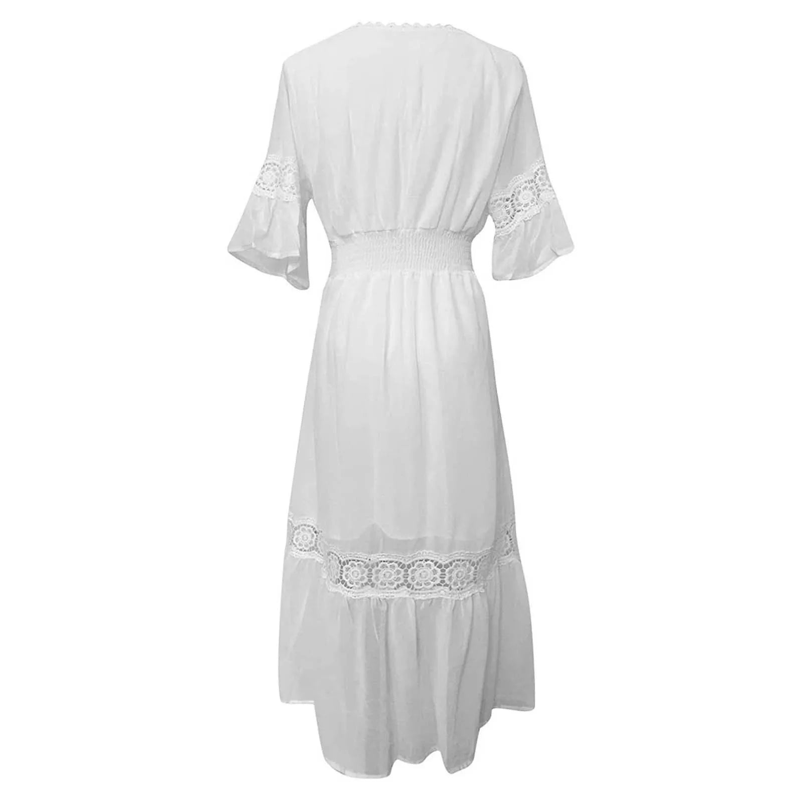 White Long Dress Women Summer Boho Lace Dresses Female Beach Holiday Hollow Out Dress Ladies Elegant Vintage Loose Vestidos