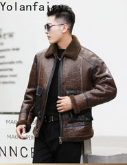 YOLANFAIRY Genuine Sheepskin Jacket Mens Real Fur Coat Winter Clothes Cropped Leather Jacket Men Wool Jacket Men Бомбер 2024