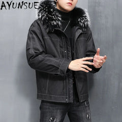 AYUNSUE Men's Winter Coat Men's Parkas Rabbit Fur Lining Coats Short Warm Fashion Casual Male Fur Jacket Jaqueta Masculina Lq