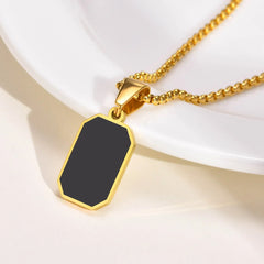 2024 Stylish Gold Color Mens Geometric Square Necklaces,Black Enamel Rectangle Pendant with Rope Box Chain Collar Gift Jewelry