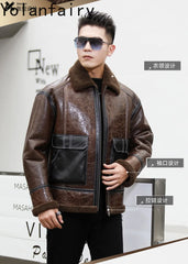 YOLANFAIRY Genuine Sheepskin Jacket Mens Real Fur Coat Winter Clothes Cropped Leather Jacket Men Wool Jacket Men Бомбер 2024