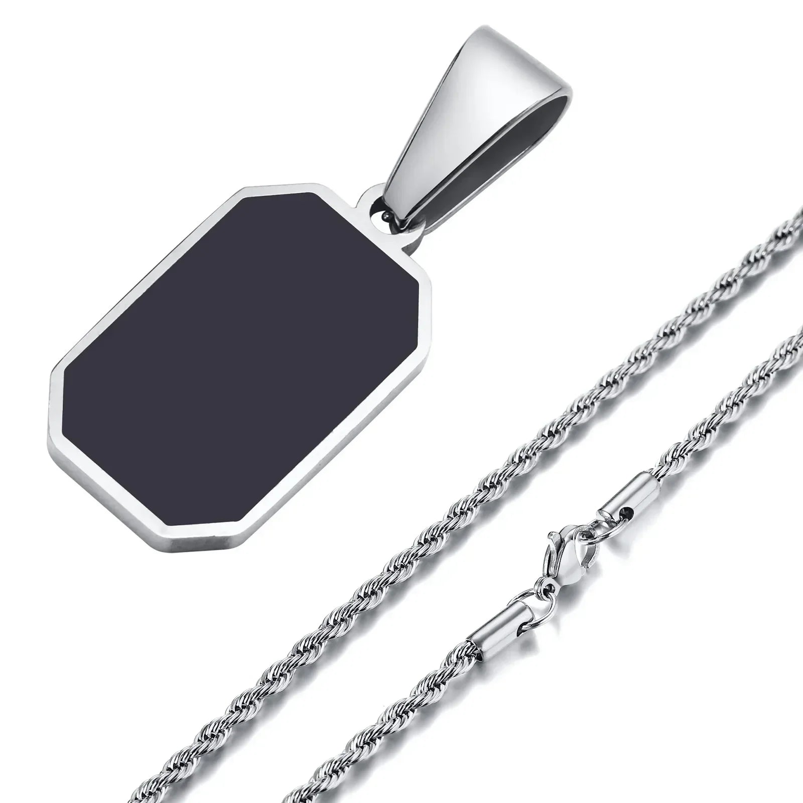 2024 Stylish Gold Color Mens Geometric Square Necklaces,Black Enamel Rectangle Pendant with Rope Box Chain Collar Gift Jewelry