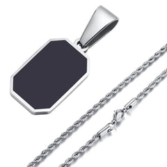 2024 Stylish Gold Color Mens Geometric Square Necklaces,Black Enamel Rectangle Pendant with Rope Box Chain Collar Gift Jewelry