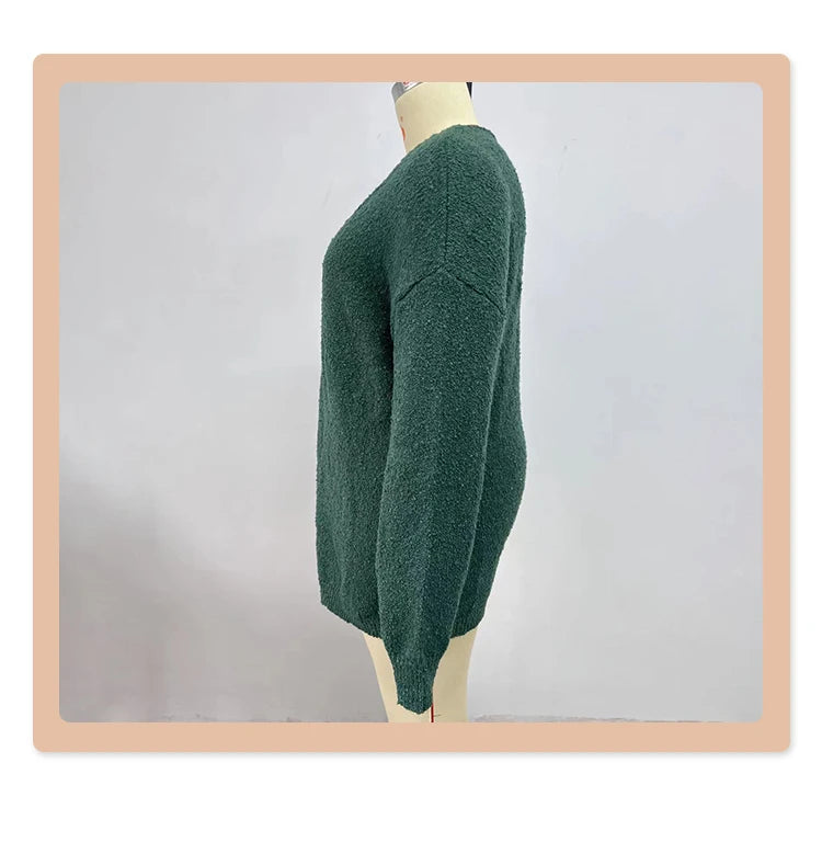 ONELINK Vintage Dark Green Plus Size Long Sleeves Open Cardigan Sweater Jacket For Women Outerwear 2022 Autumn Winter Clothing