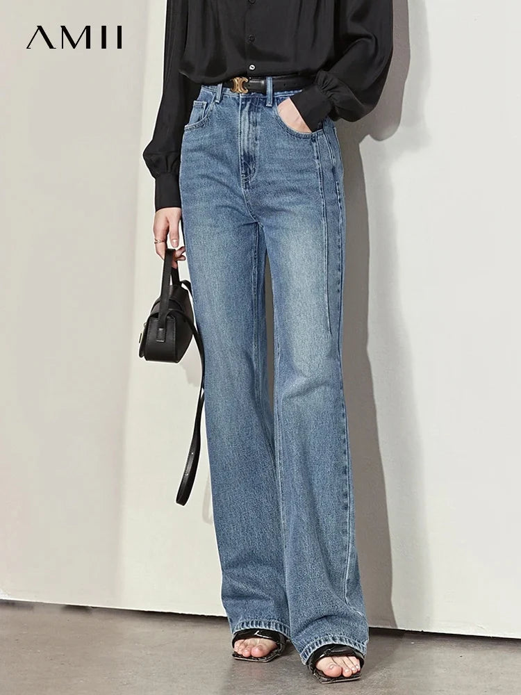 Amii Minimalism Women Jeans 2024 Spring Vintage Denim Pants Loose Wide Leg Pants Women's Casual Pants Female Trousers 12270097