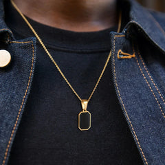 2024 Stylish Gold Color Mens Geometric Square Necklaces,Black Enamel Rectangle Pendant with Rope Box Chain Collar Gift Jewelry