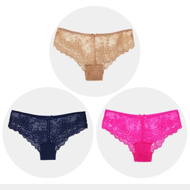 Women Briefs Sexy Full Lace Panties Hollow Out Low-waist Female Shorts Soft Solid Color Breathable Underwear Fast Ship 3pcs/lots