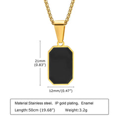 2024 Stylish Gold Color Mens Geometric Square Necklaces,Black Enamel Rectangle Pendant with Rope Box Chain Collar Gift Jewelry