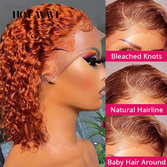 8Inch Ginger Short Curly Wigs 13x4 Deep Wave Bob Wig Lace Front Human Hair Wigs for Women Hd Transparent Lace Frontal Wig