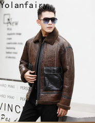 YOLANFAIRY Genuine Sheepskin Jacket Mens Real Fur Coat Winter Clothes Cropped Leather Jacket Men Wool Jacket Men Бомбер 2024