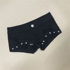 2024 Summer New Women's Hole Jeans Denim Lace Bead Shorts Korean Style