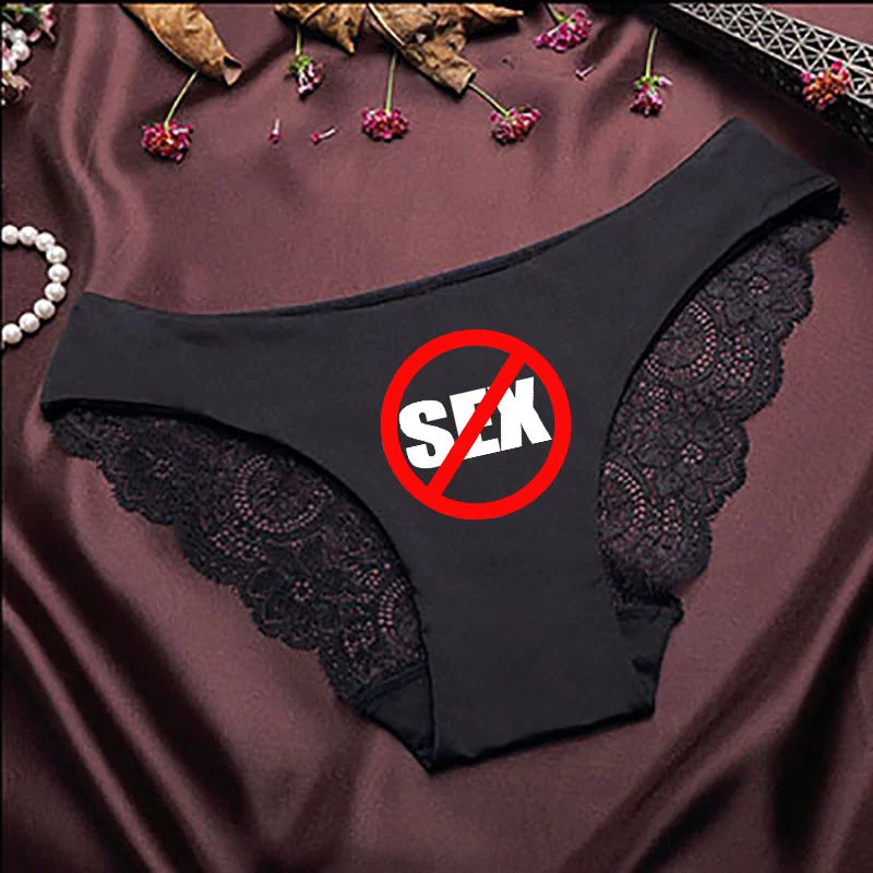 Fashional Seamless Lace Classic Briefs Underwear for Women BBC Sexy Words Printed Transparent Back Low Waist Female  Underpants