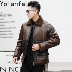 YOLANFAIRY Genuine Sheepskin Jacket Mens Real Fur Coat Winter Clothes Cropped Leather Jacket Men Wool Jacket Men Бомбер 2024