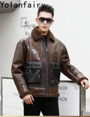 YOLANFAIRY Genuine Sheepskin Jacket Mens Real Fur Coat Winter Clothes Cropped Leather Jacket Men Wool Jacket Men Бомбер 2024