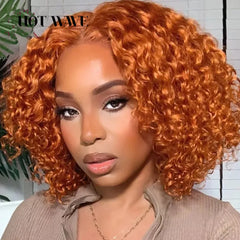 8Inch Ginger Short Curly Wigs 13x4 Deep Wave Bob Wig Lace Front Human Hair Wigs for Women Hd Transparent Lace Frontal Wig