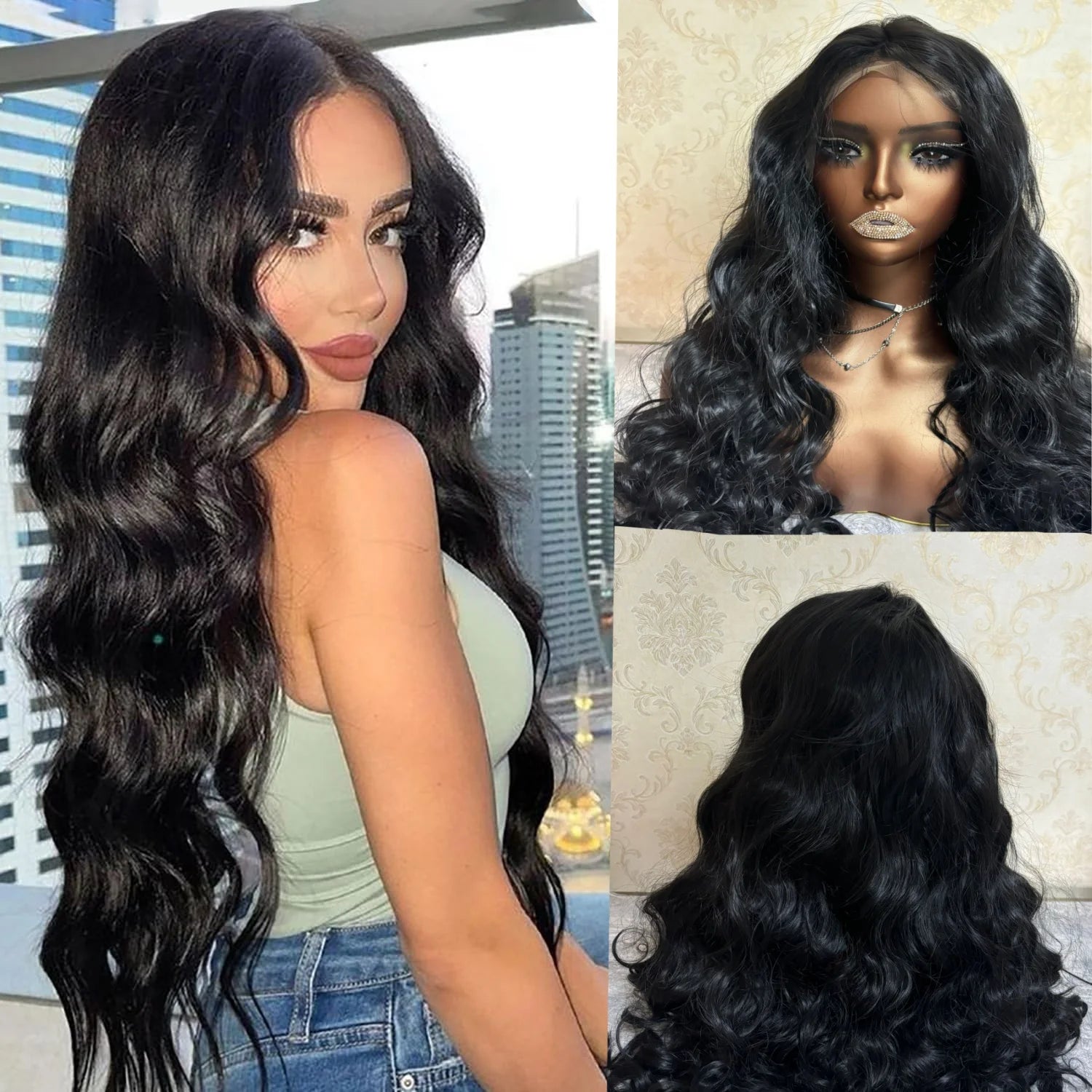 Long Wavy Wigs Black Wig Synthetic HD Transparent Lace Front Wig For Women Heat Resistant Fiber Natural Hairline Cosplay Wig