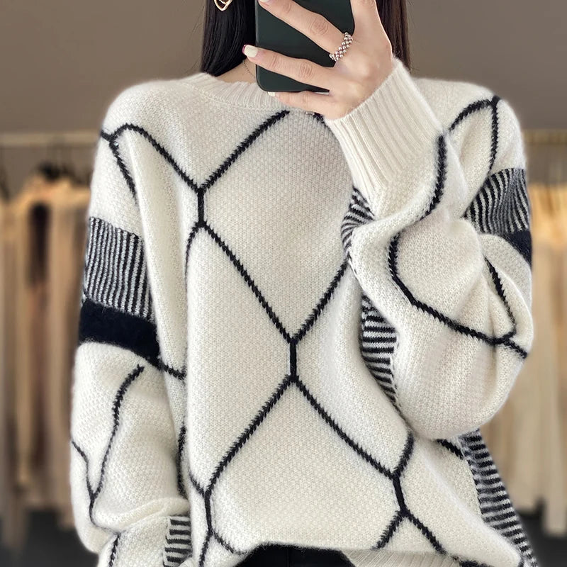 Cashmere Sweater Round Neck Women's Spring/Autumn New Wool O-Neck Pullover High Quality Soft Female Loose Fashion Knit Jumper