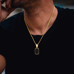 2024 Stylish Gold Color Mens Geometric Square Necklaces,Black Enamel Rectangle Pendant with Rope Box Chain Collar Gift Jewelry