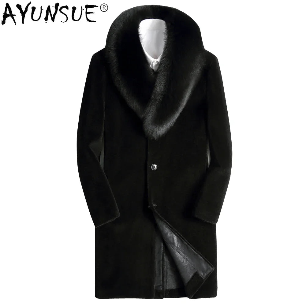 AYUNSUE Winter Jacket Men Clothing Suede Parka 100% Wool Fur Coat Male Real Fox Fur Collar Jackets 2020 Chaqueta Hombre LXR797