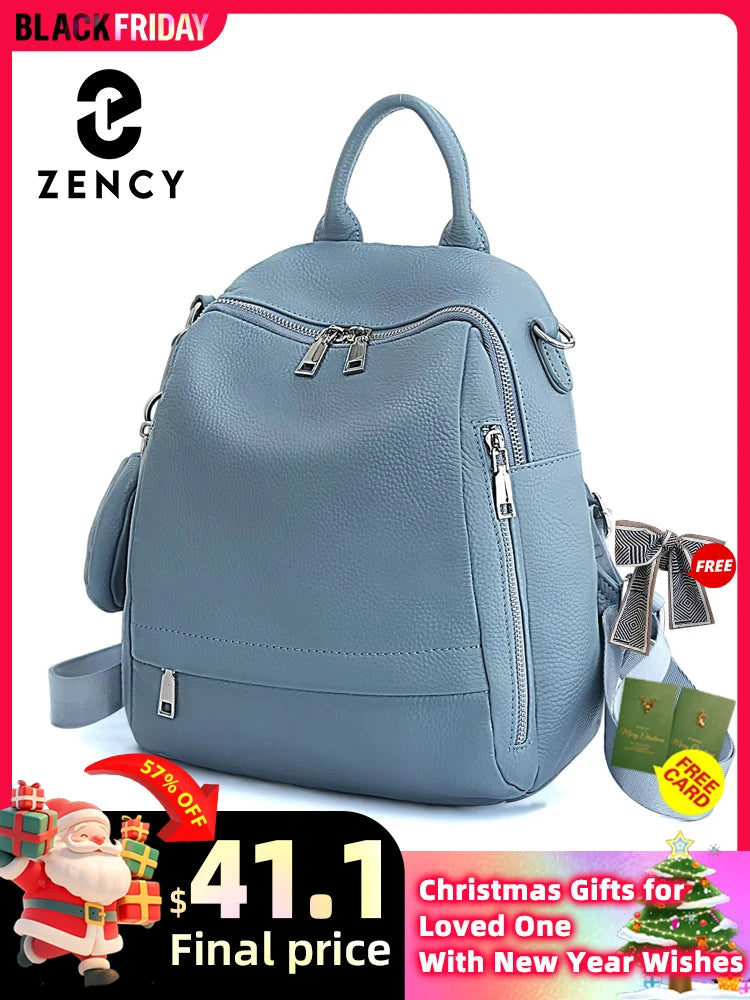 Zency Genuine Leather Women's Backpack High Quality School Bag Travel Female Shopper Shoulder Bag Satchel Rucksack Commuter 2024