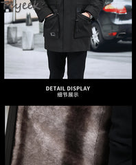 Tcyeek Mens Real Fur Parka Mid-length Winter Jackets for Men Clothing Warm Wool Liner Hooded Coat Male Fashion Fur Jacket Slim