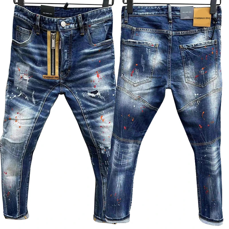 Chareiharper dsq T82 Ripped Men's Jeans Stylish Slim, frayed, ripped patches, tiny legs jeans for men