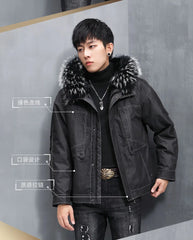 AYUNSUE Men's Winter Coat Men's Parkas Rabbit Fur Lining Coats Short Warm Fashion Casual Male Fur Jacket Jaqueta Masculina Lq