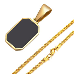 2024 Stylish Gold Color Mens Geometric Square Necklaces,Black Enamel Rectangle Pendant with Rope Box Chain Collar Gift Jewelry