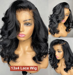 180 Density Short Bob Wigs Body Wave 13x4 Lace Front Wigs Brazilian Lace Frontal Synthetic Hair Wigs For Women Party Cosplay