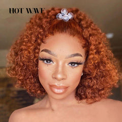 8Inch Ginger Short Curly Wigs 13x4 Deep Wave Bob Wig Lace Front Human Hair Wigs for Women Hd Transparent Lace Frontal Wig