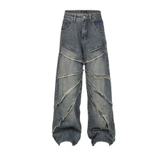 Zipper Pleated Deconstructed Stitching Edging Jeans