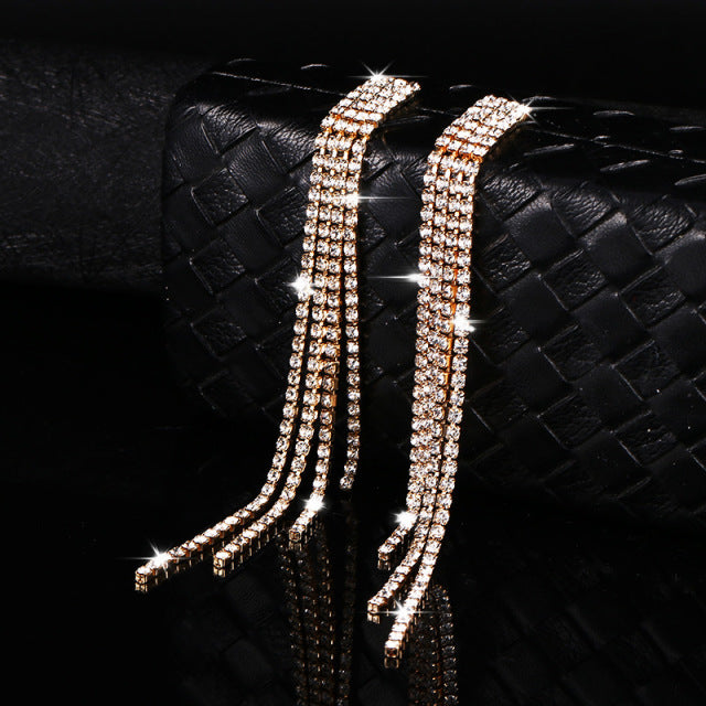 Luxury Crystal Long Tassel Earrings for Women