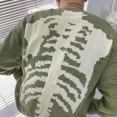 Men Sweater Green Loose Skeleton Bone Printing