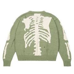 Men Sweater Green Loose Skeleton Bone Printing