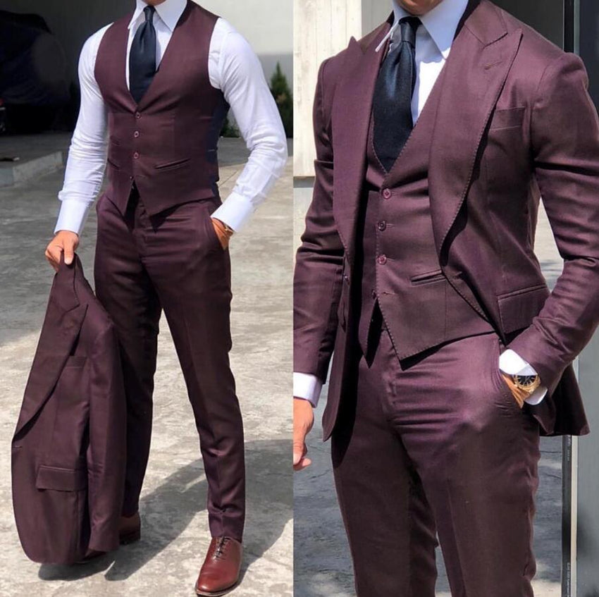 Wedding Groomsmen Suit Male [Jacket + Vest + Pants]